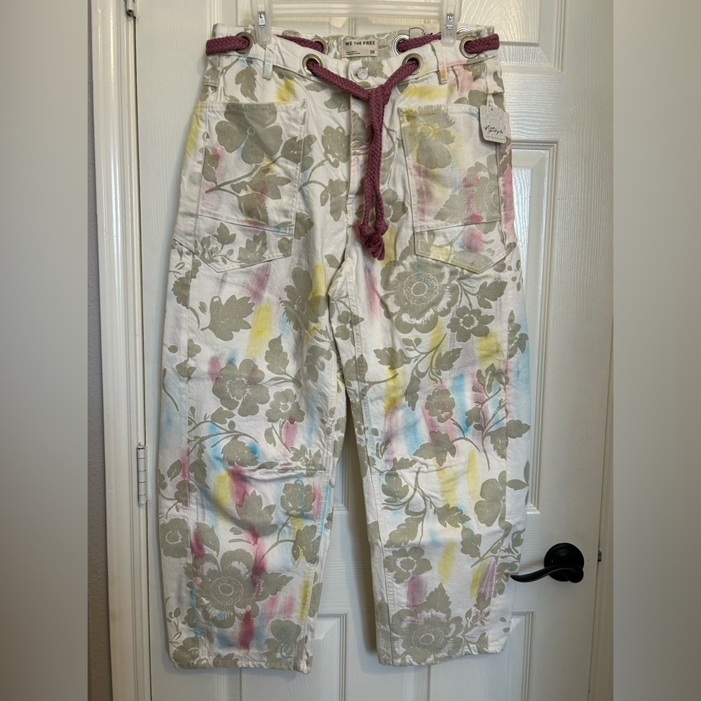 NWT we the free Moxie flocked barrel jeans 28 ivory floral oversized baggy - Picture 7 of 10